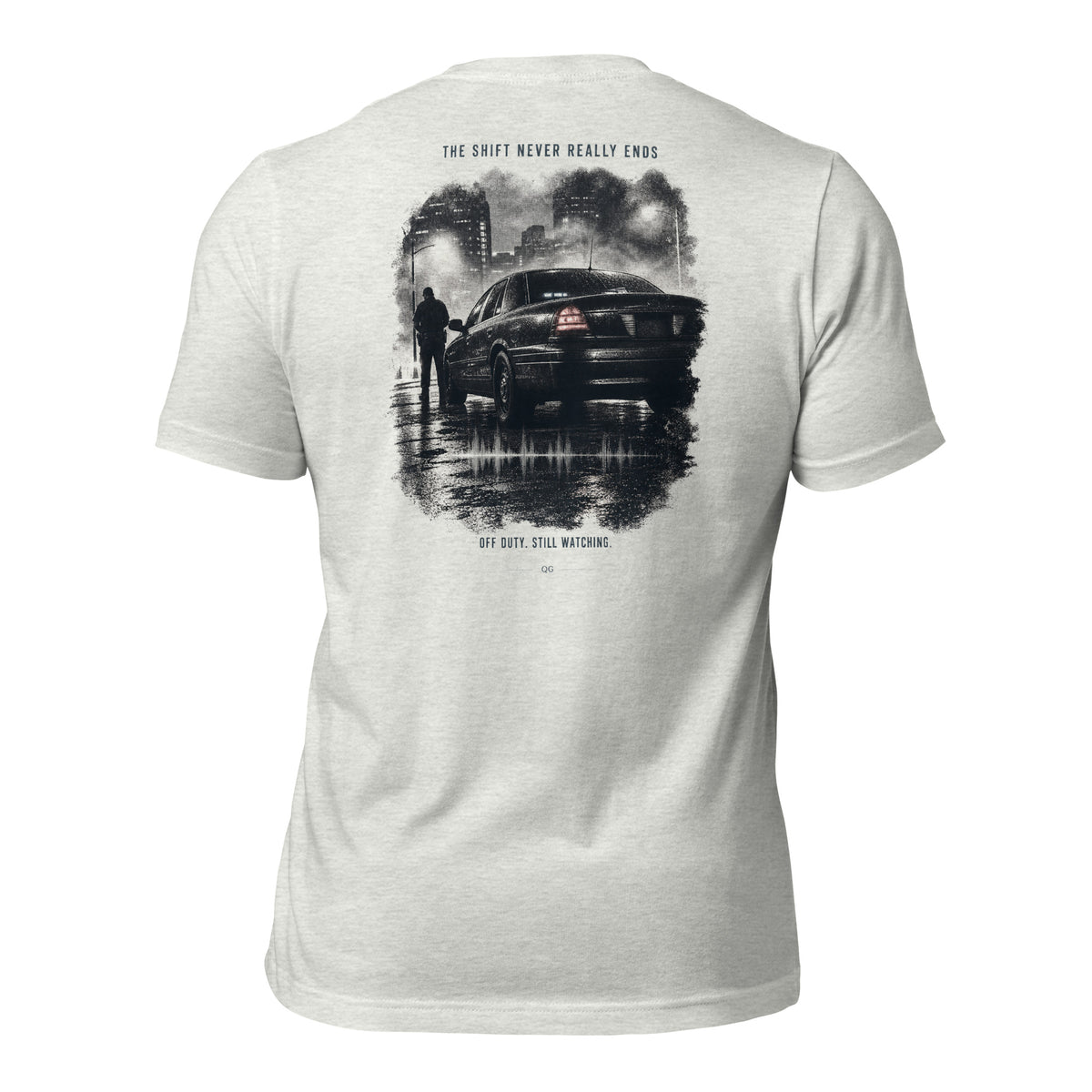 The Shift Never Really Ends Tee in Ash — back view