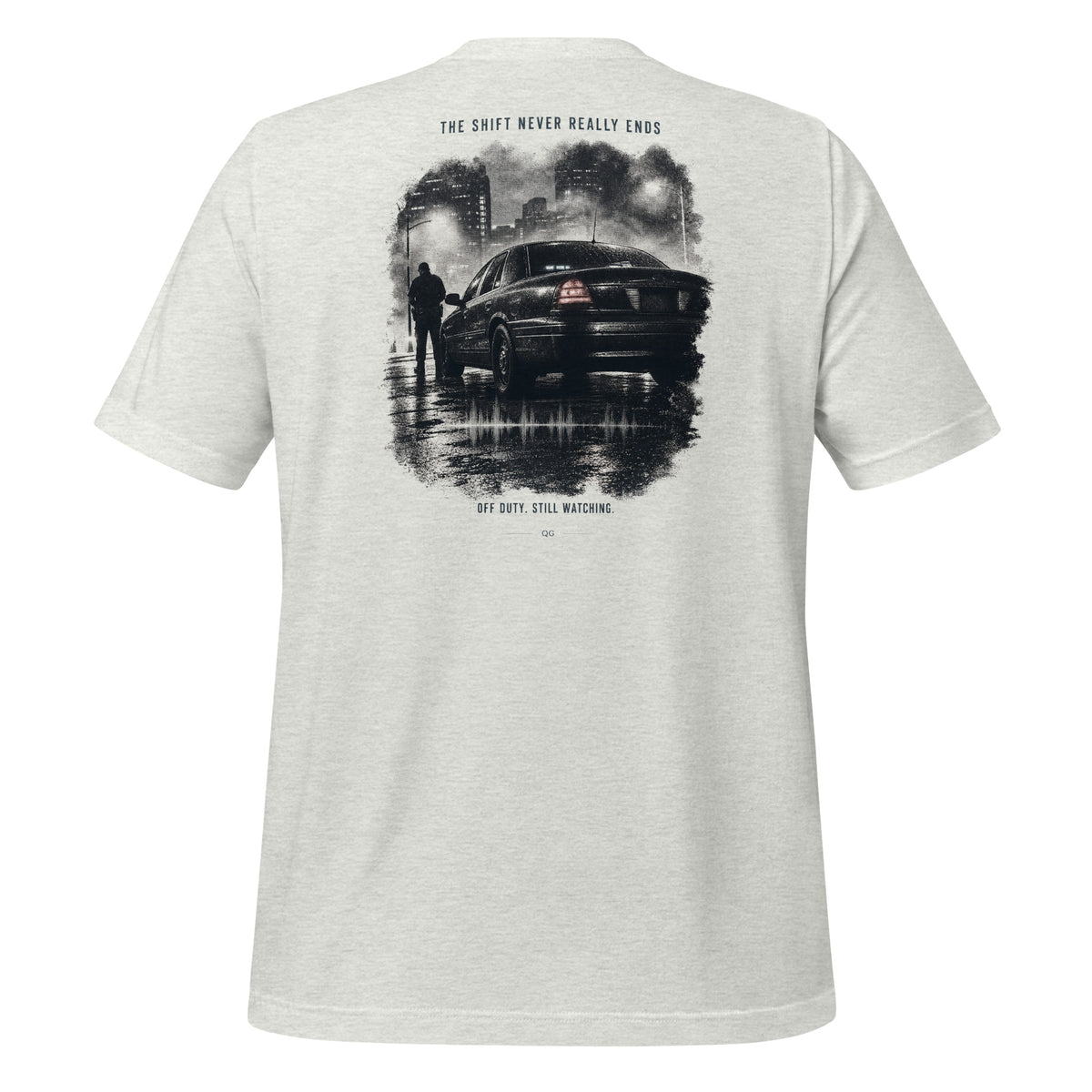 The Shift Never Really Ends Tee in Ash — back view