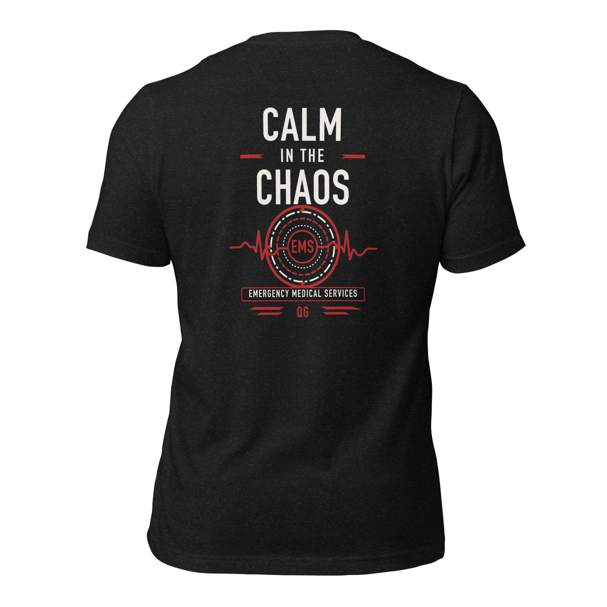 Calm in the Chaos EMS Tee — black heather back