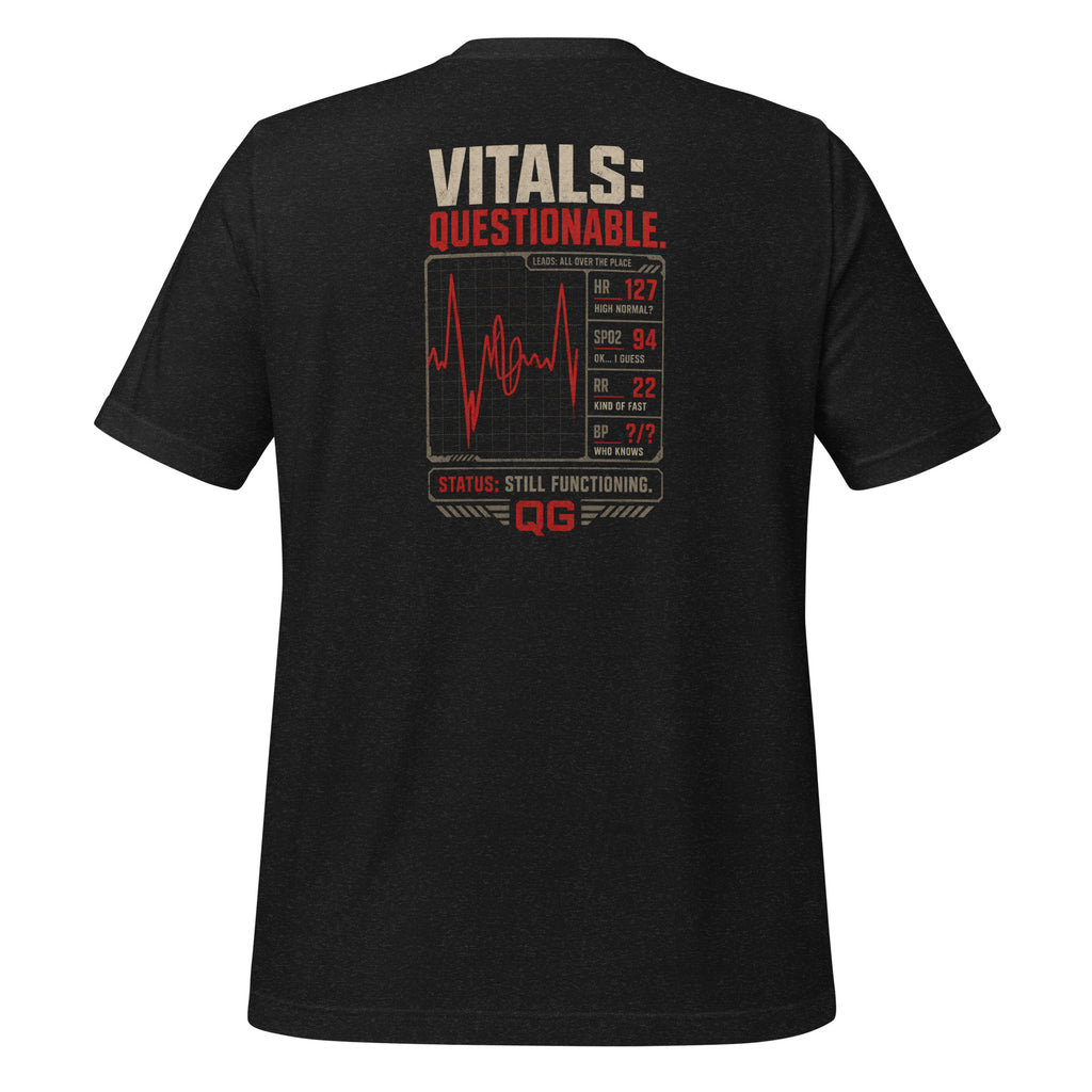 Questionable Vitals EMS Tee — black heather back