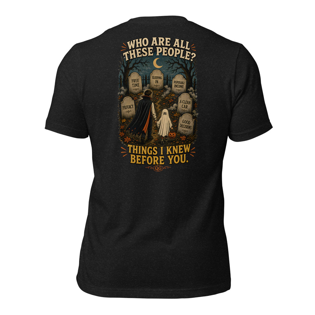 Things I Knew Before You Tee in Black Heather — back view