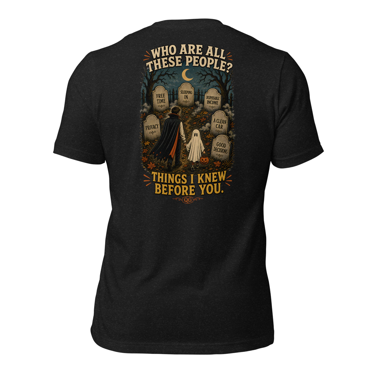 Things I Knew Before You Tee in Black Heather — back view