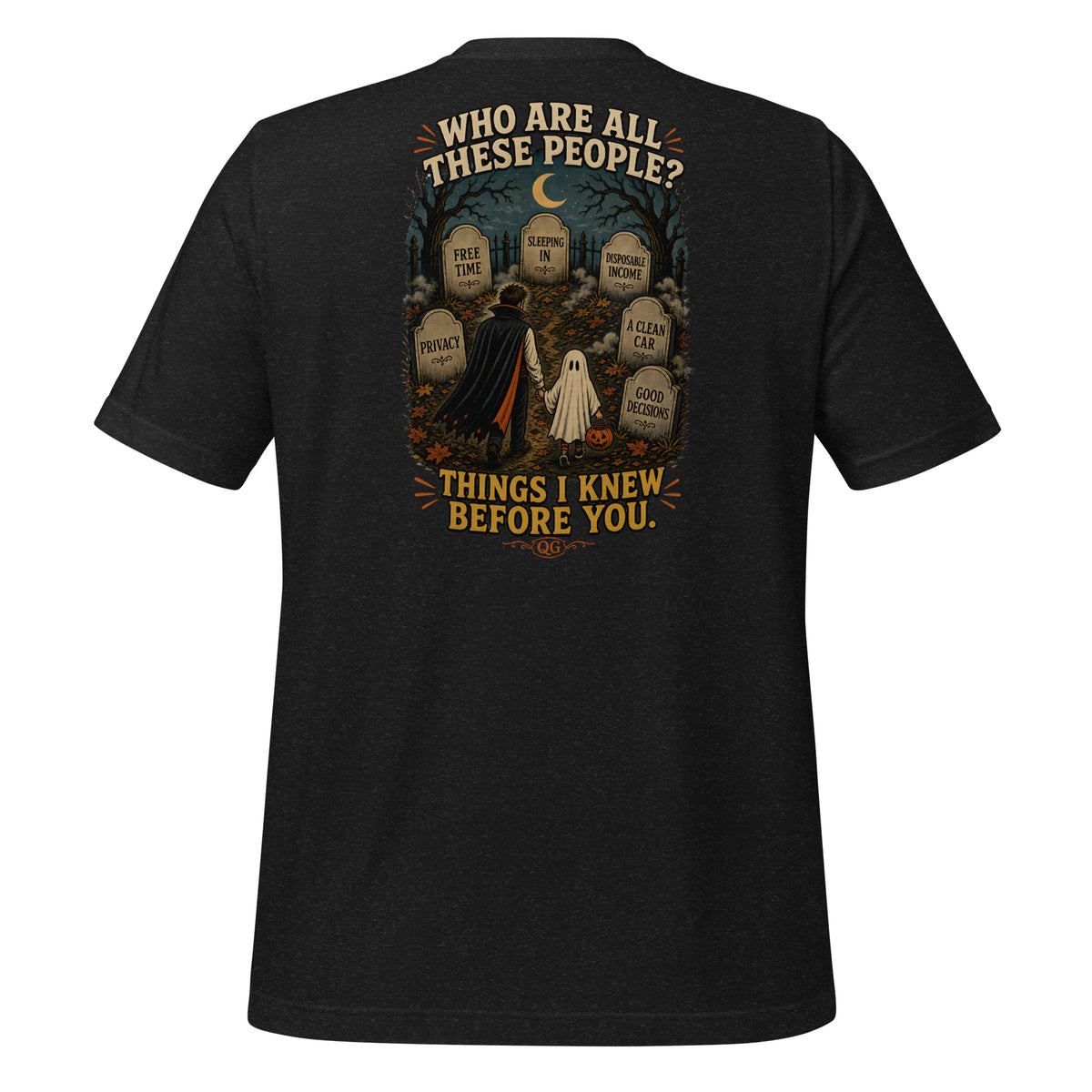 Things I Knew Before You Tee in Black Heather — back view