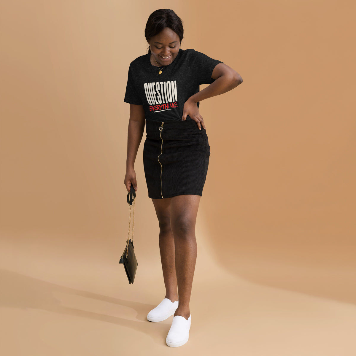Question Everything Tee — black heather front