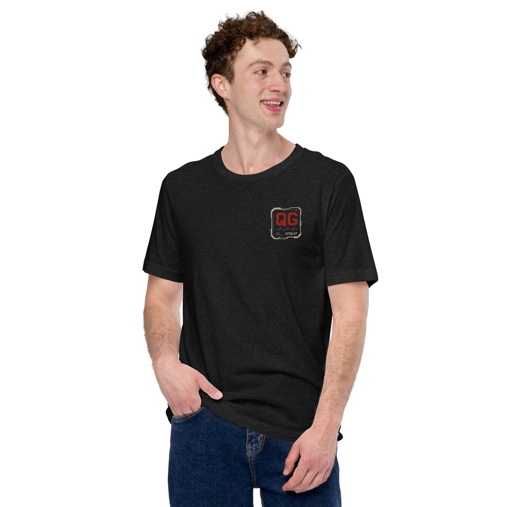 Questionable Vitals EMS Tee — black heather front