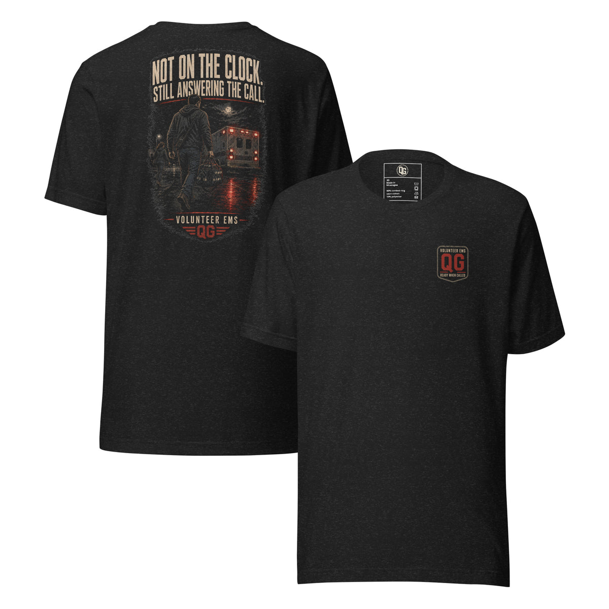 Still Answering the Call EMS Tee — black heather front and back views