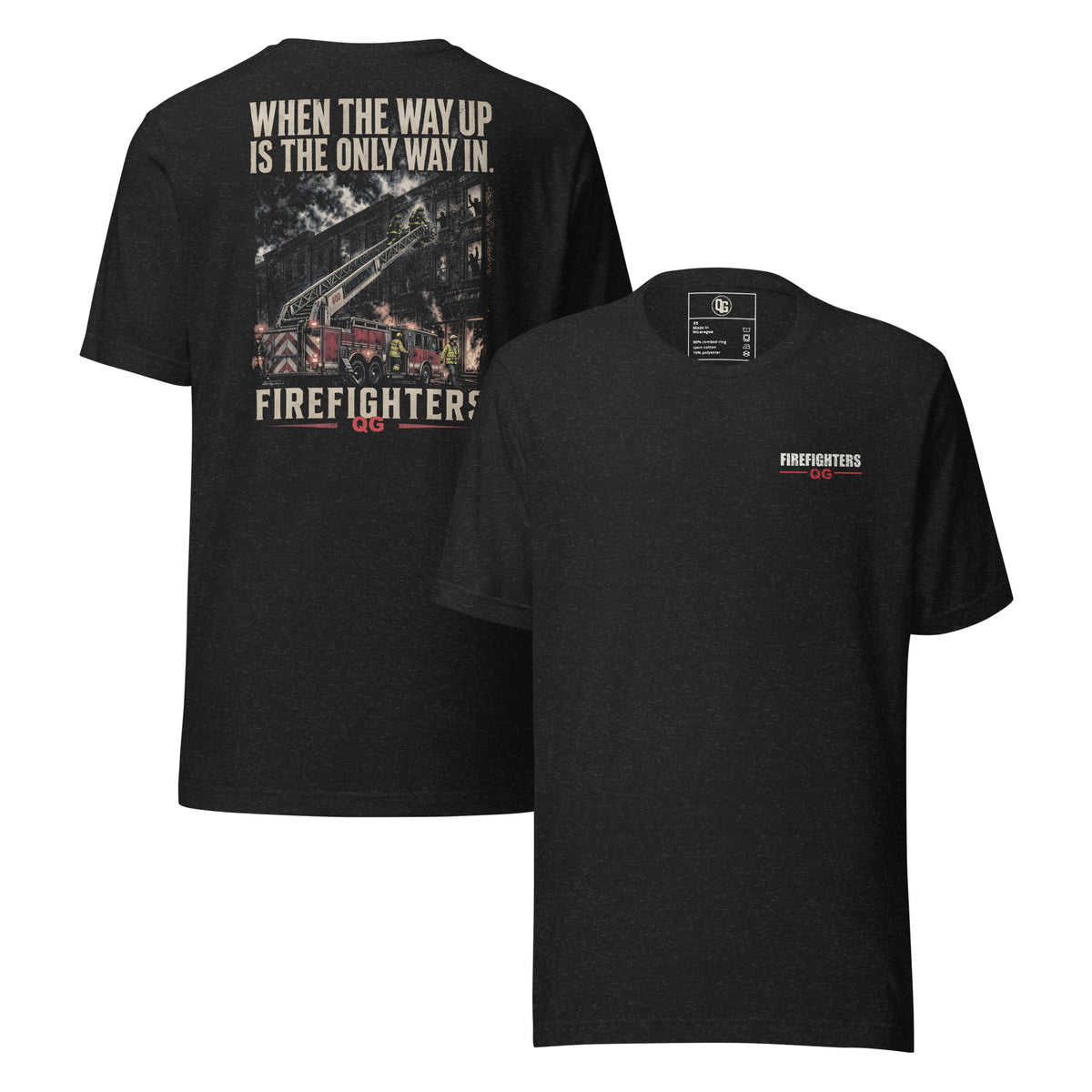 The Only Way In Firefighter Tee — black heather front and back views