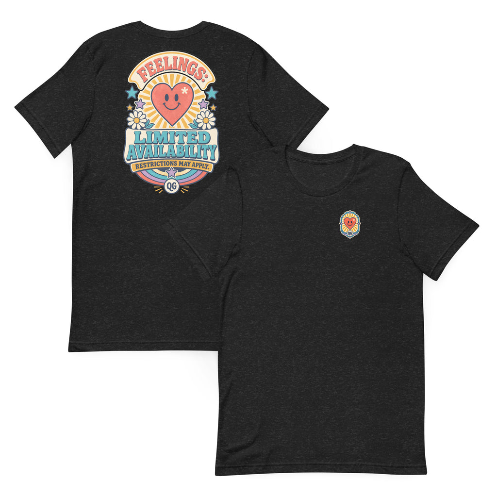 Feelings: Limited Availability Tee — black heather front and back views