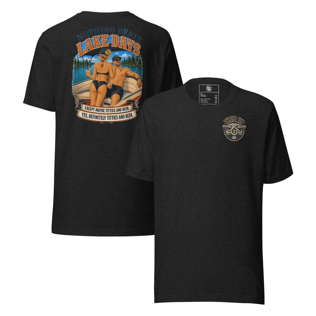 Nothing Beats Lake Days Tee in Black Heather — front and back
