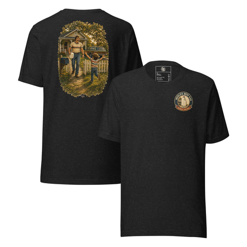 Actually Came Back Tee in Black Heather — front and back