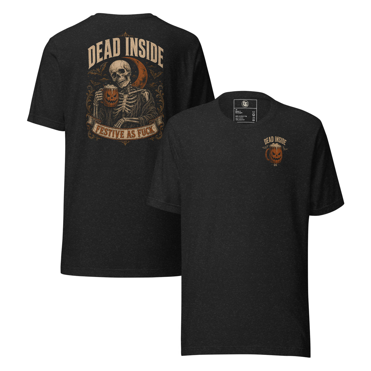 Dead Inside Halloween Tee in Black Heather — front and back