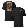 Summoned Against My Better Judgment Halloween Tee in Black Heather — front and back
