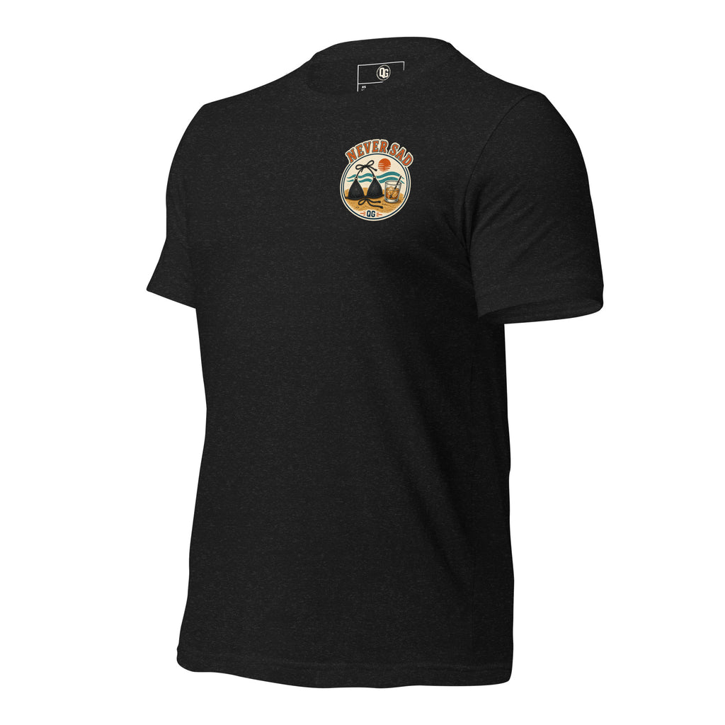 Never Sad on a Boat Tee in Black Heather — left front view