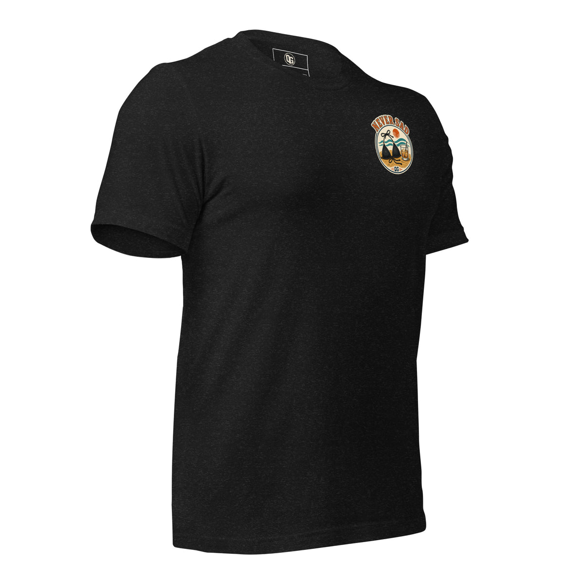 Never Sad on a Boat Tee in Black Heather — right front view