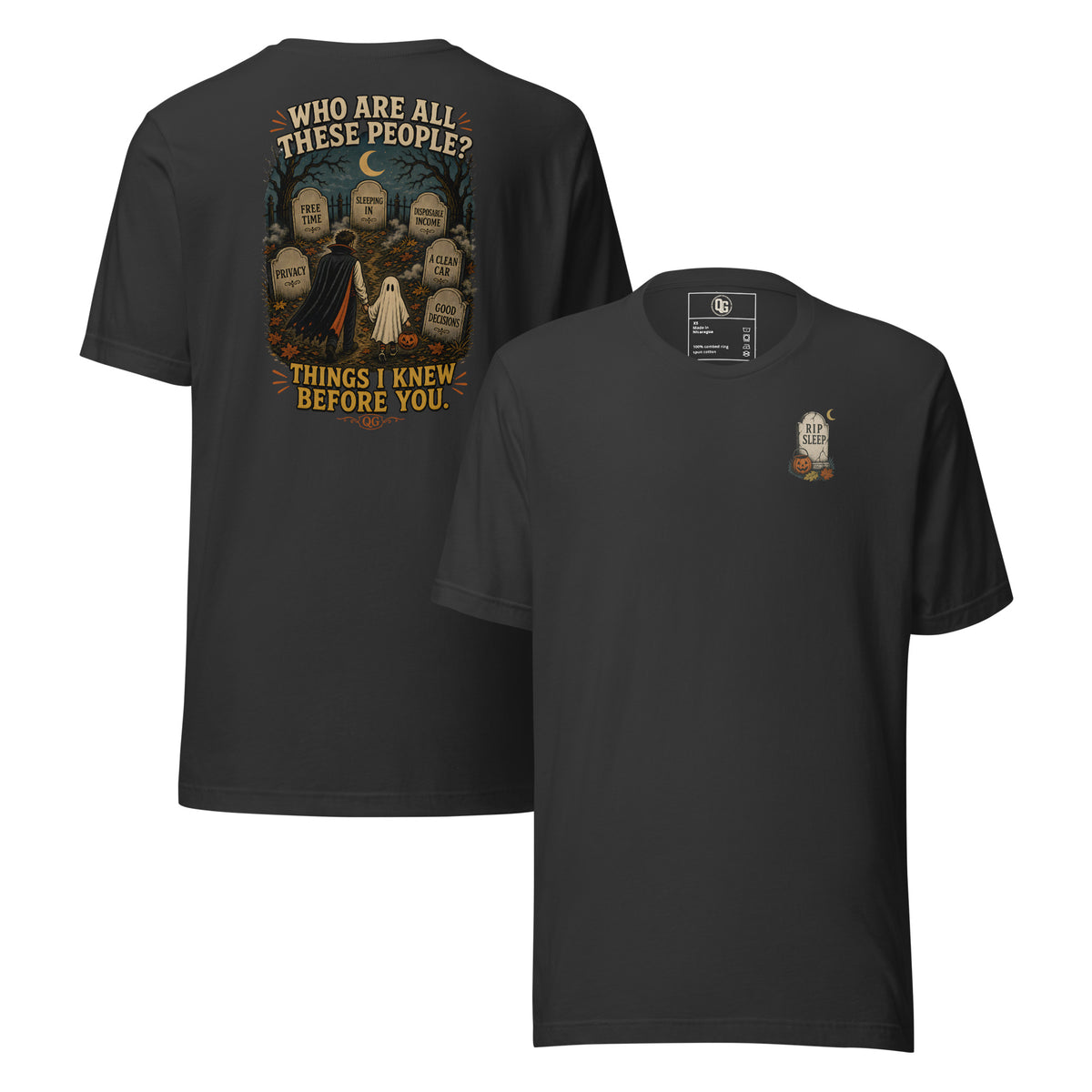 Things I Knew Before You Tee in Dark Grey — front and back