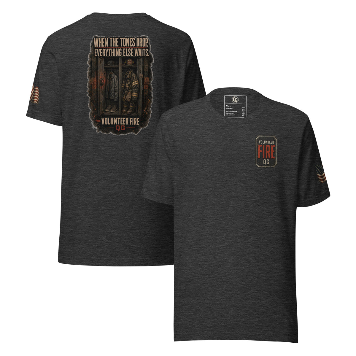 When the Tones Drop Firefighter Tee — dark grey heather front and back views