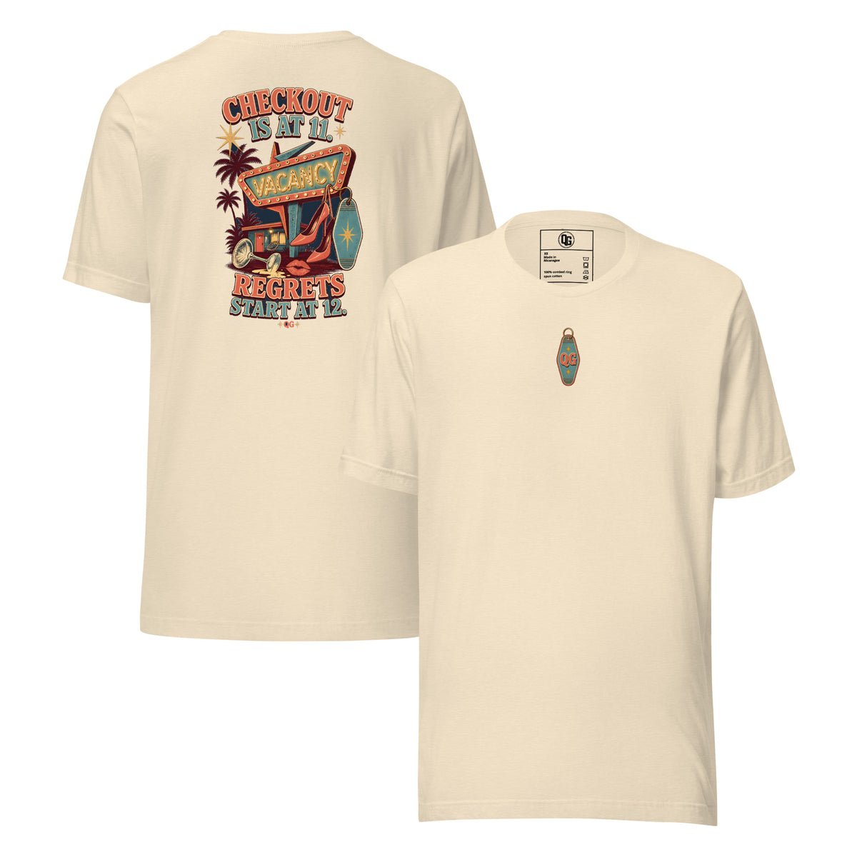 Checkout at 11. Regrets at 12 — heather natural front and back views