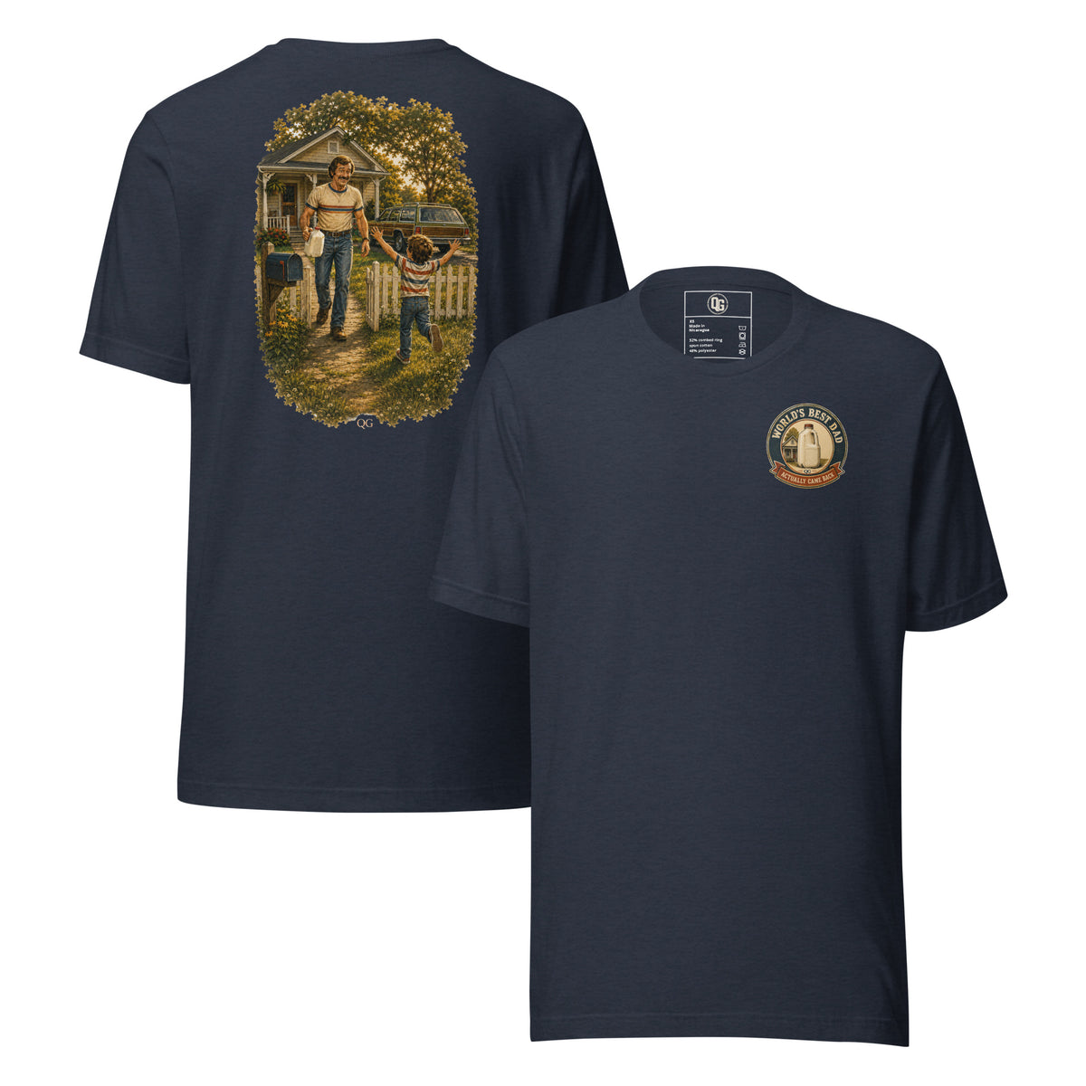 Actually Came Back Tee in Heather Navy — front and back