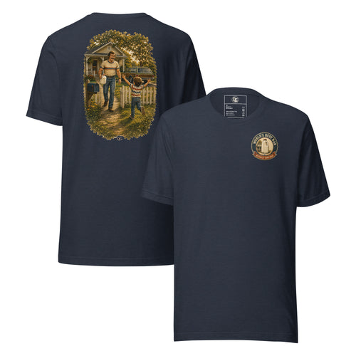 Actually Came Back Tee in Heather Navy — front and back