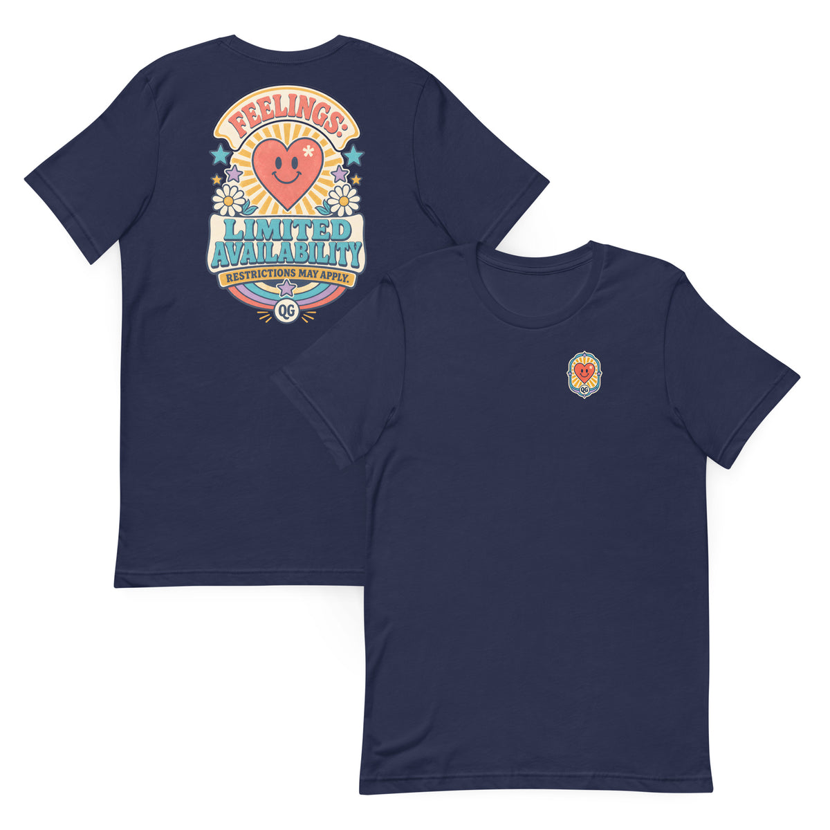Feelings: Limited Availability Tee — navy front and back views
