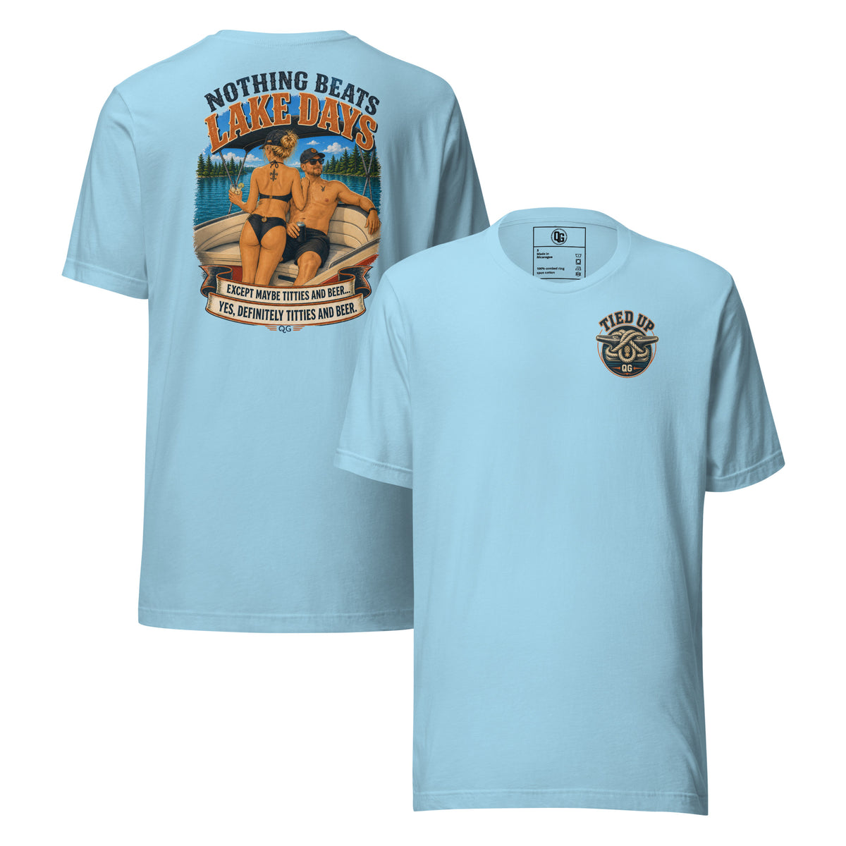 Nothing Beats Lake Days Tee in Ocean Blue — front and back