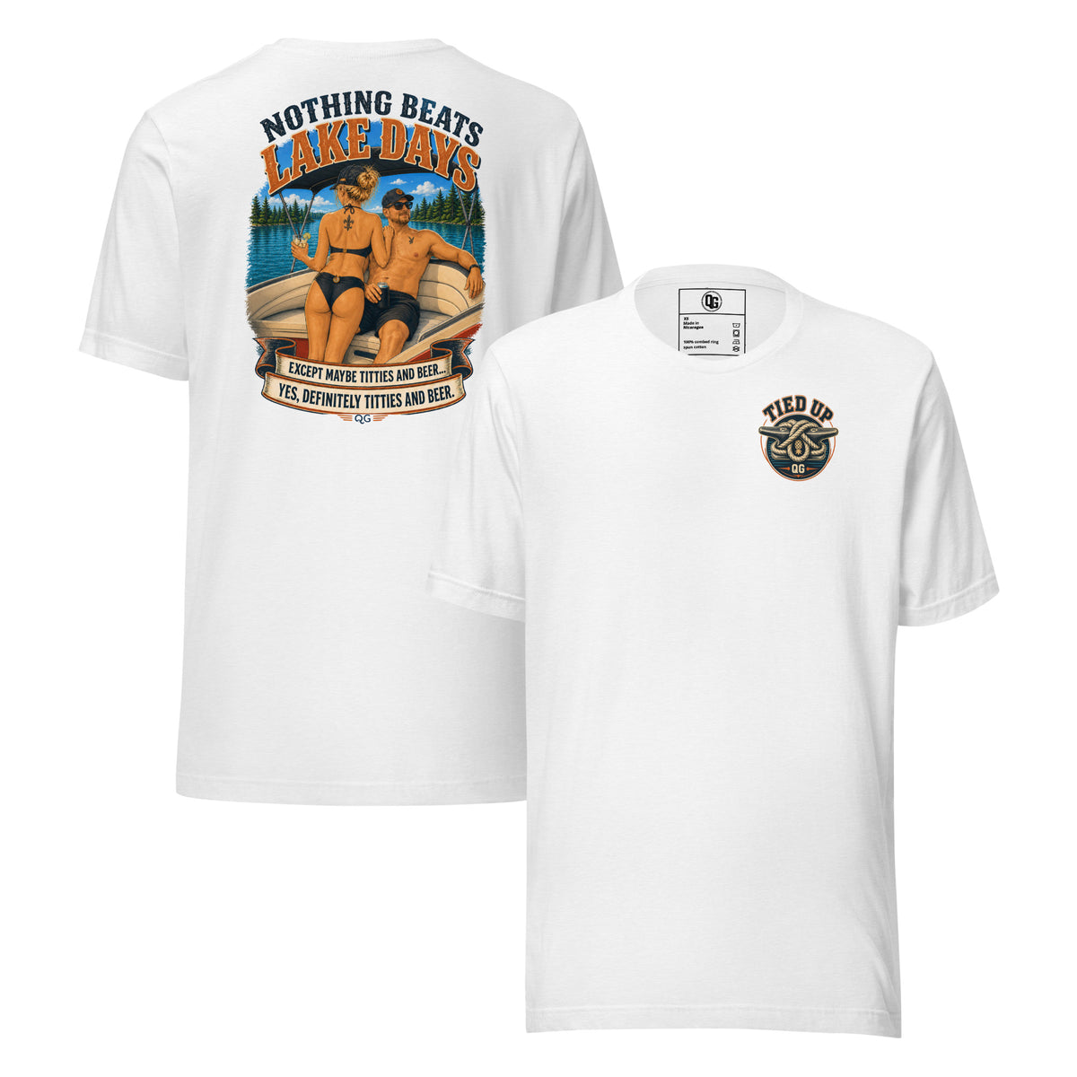 Nothing Beats Lake Days Tee in Solid White Blend — front and back